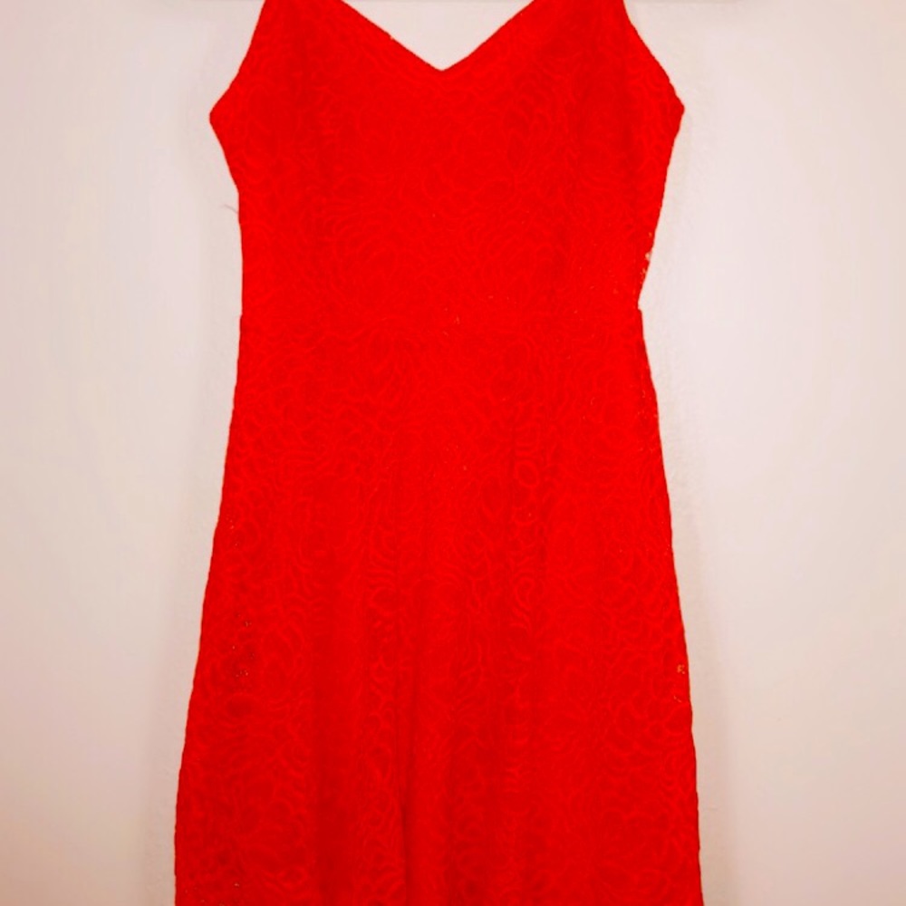 Red Lacy Spaghetti Strap Mini Dress